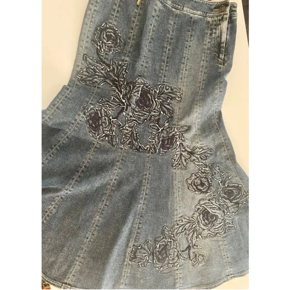 Roberto Cavalli Denim Skirt with Embroidery